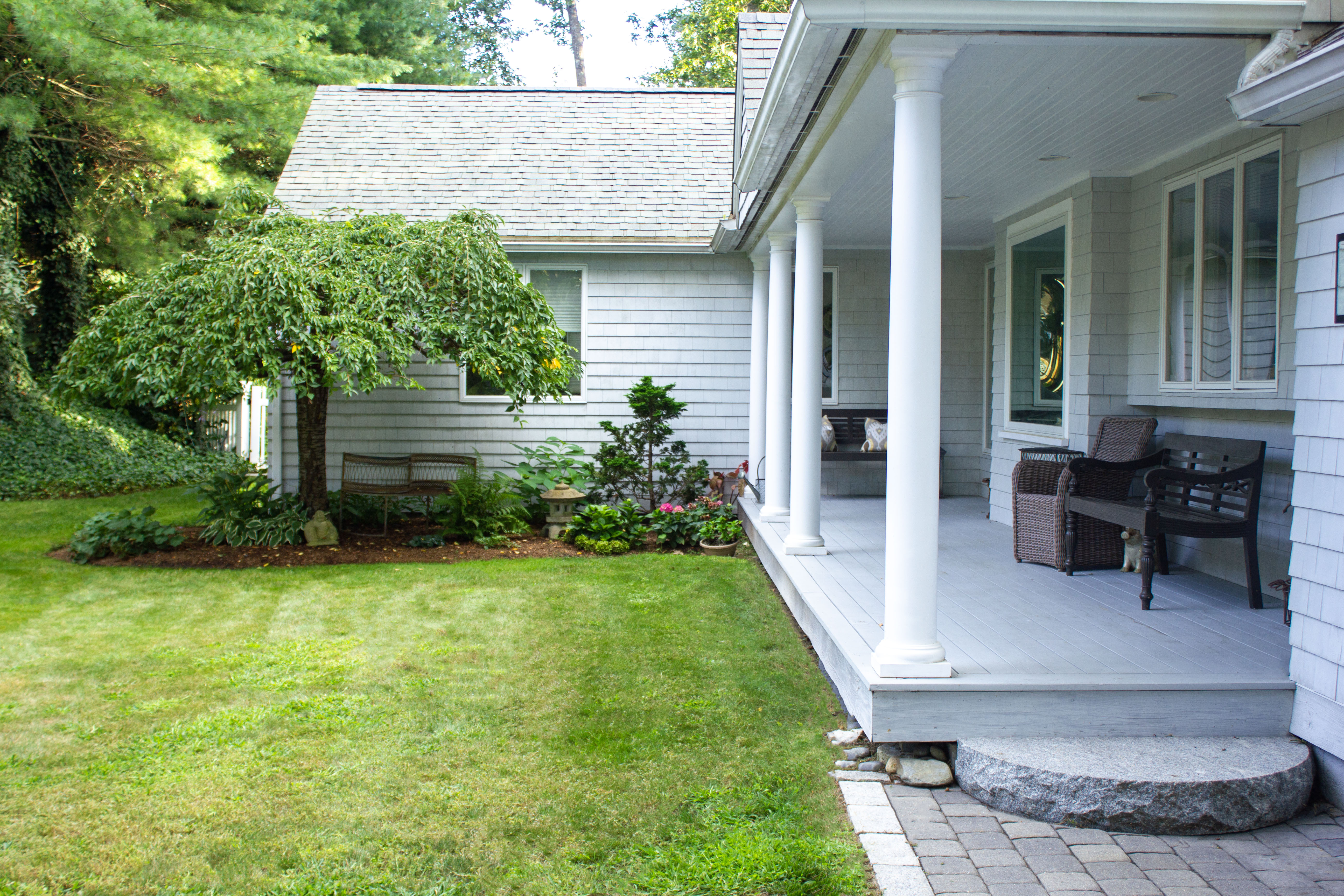 Garden design, landscaping, front porch, woodworking, hardscaping