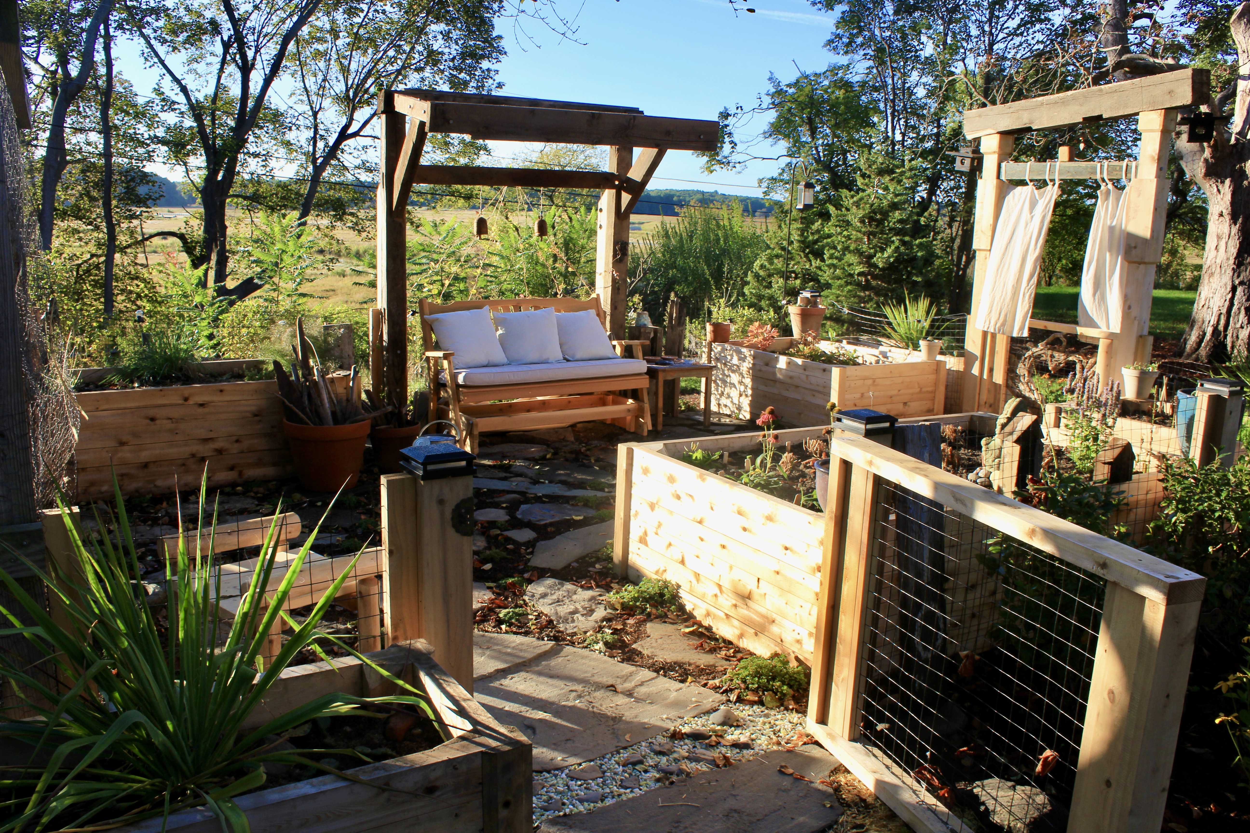 Raised vegetable garden beds maintained by JMJ Gardens in Newburyport Massachusetts