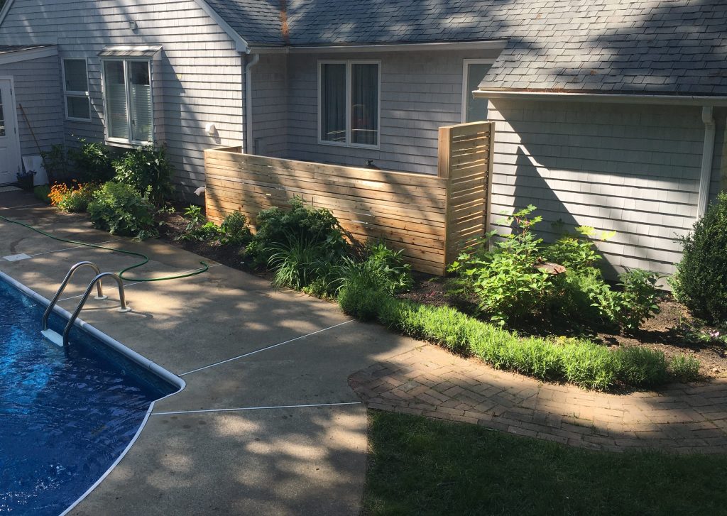 Woodworking, custom built cedar fence, garden design landscaping newburyport ma