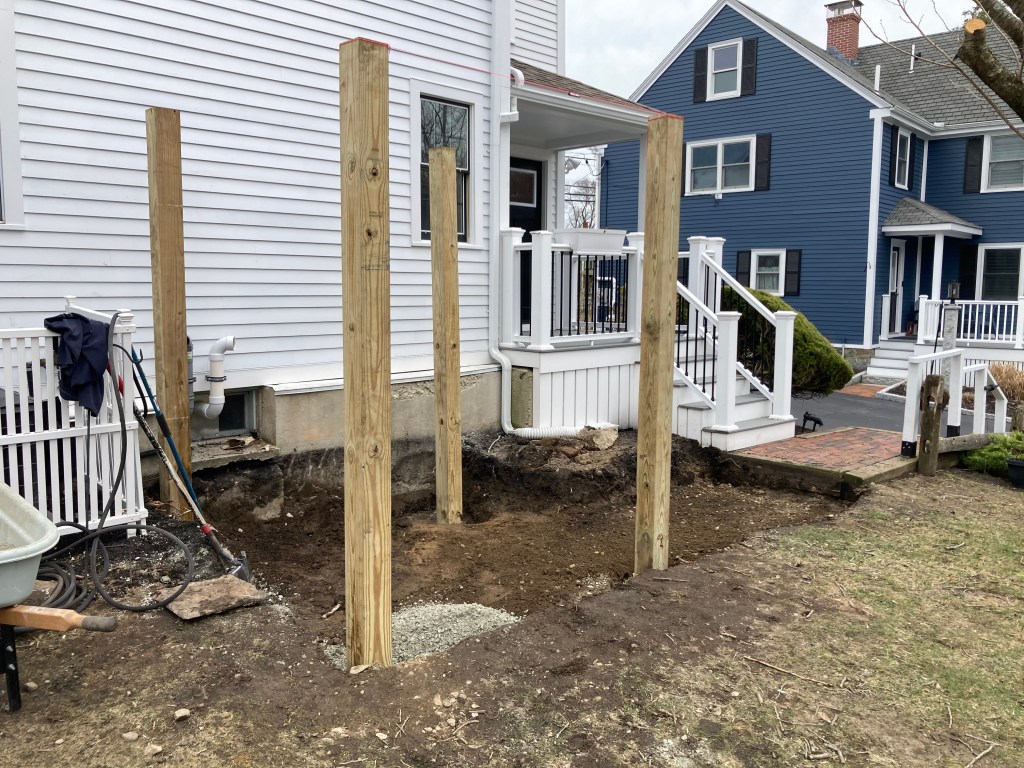 Pergola woodworking custom built small space backyard patio Newbury ma jmj gardens hardscape masonry