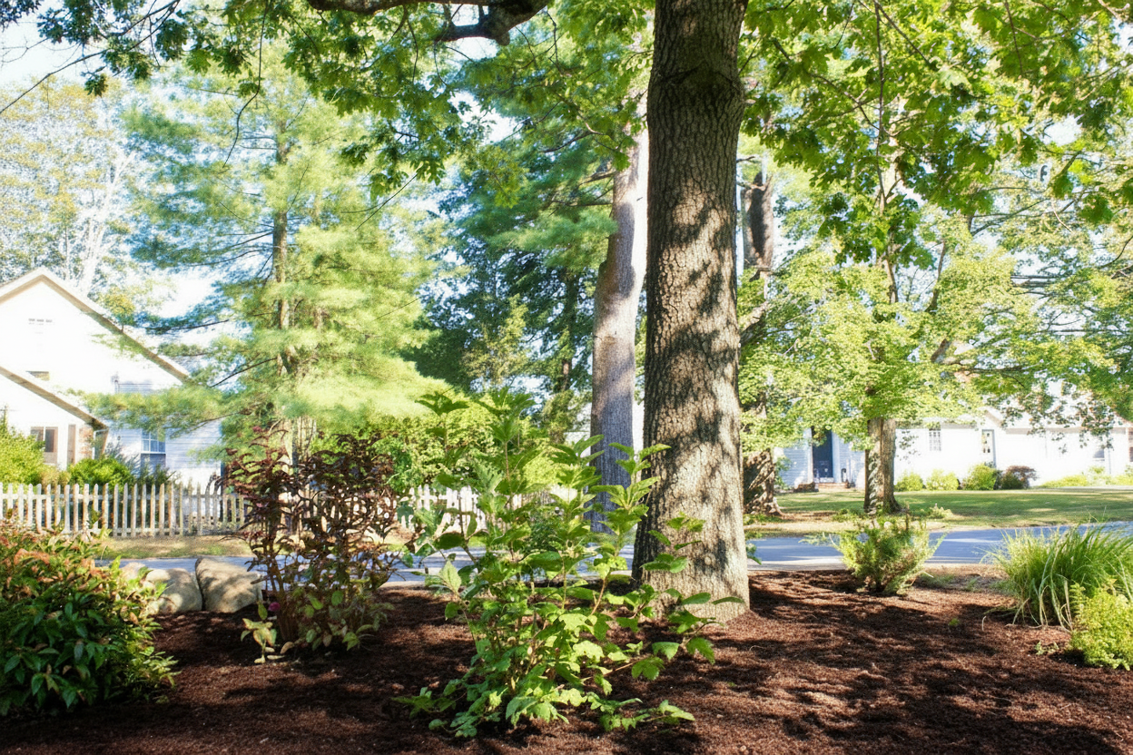 Increase the color saturation of the existing garden photograph moderately: make the plants, foliage, flowers, and garden colors richer and more vivid while keeping the lighting natural, preserving the original composition and details, and avoiding an artificial or oversaturated look.